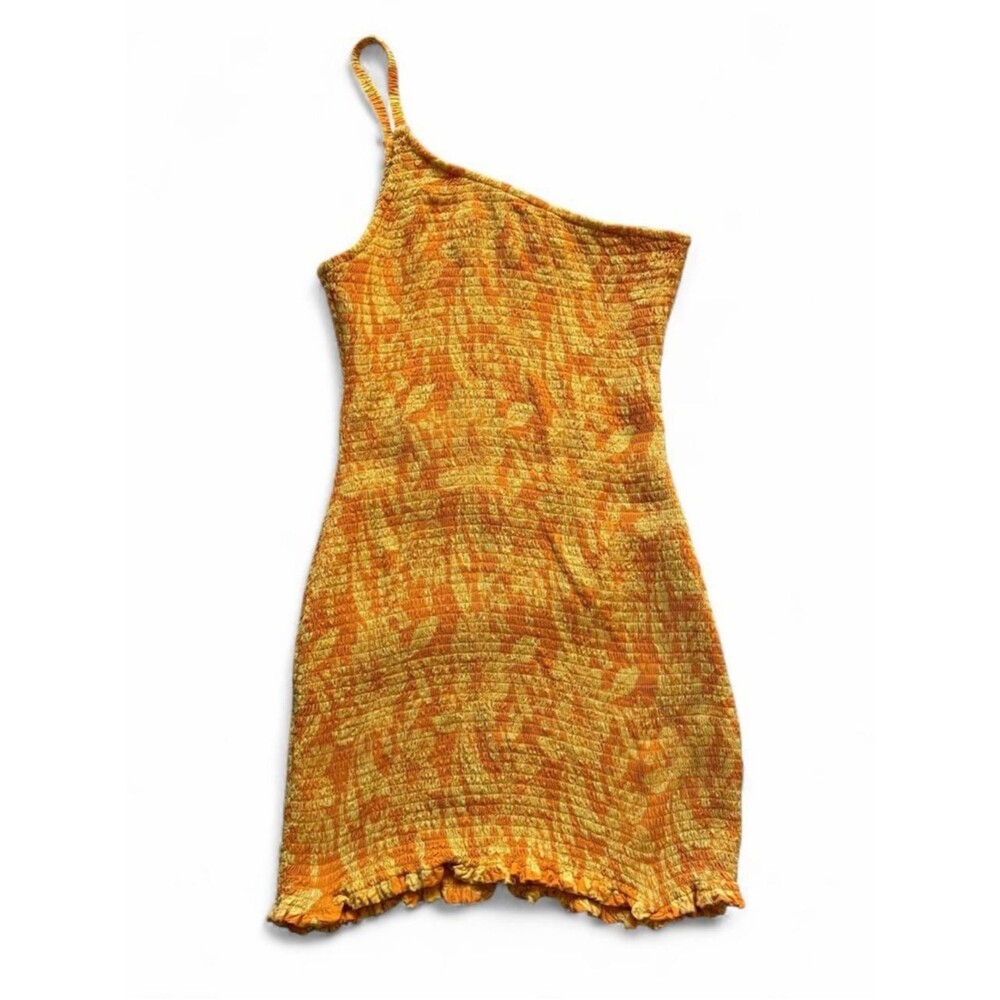 L*Space one shoulder smocked tropical  mini dress
